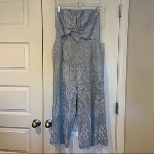 Aijek Embroidered Strapless Jumpsuit Silver Blue